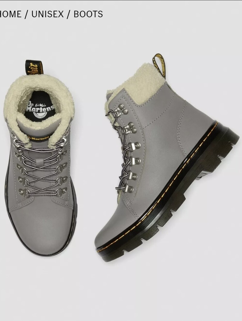Dr. Martens Grey Oiled Full Grain Boogie Faux Fur Docs Combat Boots